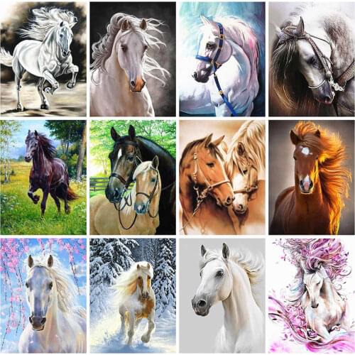 Huacan Diamond Embroidery Horse 5D Cross Stitch Diamond Painting Landscape Rhinestones Full Square Diamond Mosaic Animals Set