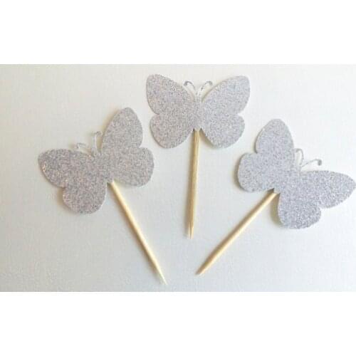Glitter sillver butterfly cupcake Toppers Bachelorette Party & Hen Party Supplies wedding toothpicks