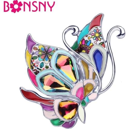 Bonsny Enamel Alloy Rhinestone Cute Fairy Butterfly Brooches Clothes Scarf Pin Fashion Jewelry For Women Girls Gift Decorations