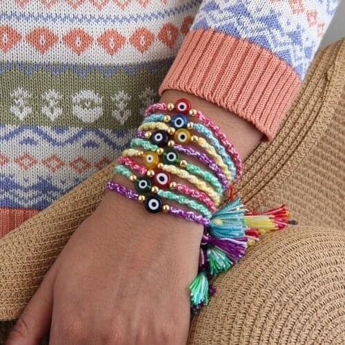 GO2BOHO Evil Eye Bracelets For Women Turkish Eye Bracelet Boho Handmade Braided Pulseras Mujer 2020 Tassel Jewelry Wholesale