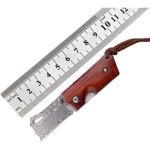 Damascus Steel Open Box Mini Knife Sharp Portable Folding Small Blade Portable Keychain Small Hanging Outdoor Camping Knife