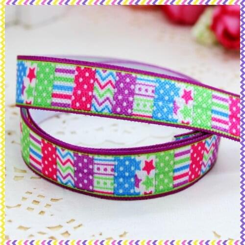 DHK 5/8'' 5yards Fold Over Elastic FOE dot chevron star printed headband headwear hair band diy decoration OEM Wholesale E334