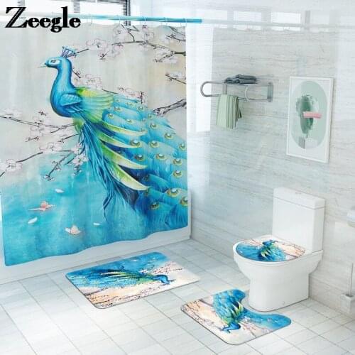Europe Style Home Decor Bath Mat Shower Curtain Set Bathroom Bath Rug Set Micrifiber Toilet Pedestal Rug Shower Room Foot Mat