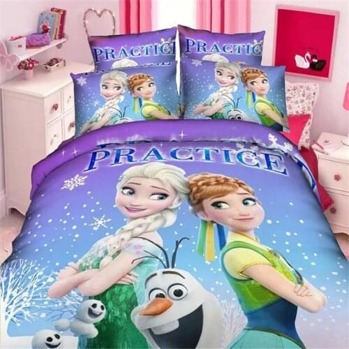 Purple Frozen Elsa and Anna Bedding Sets for Kids Duvet Covers Twin Bed Fitted sheets Girls Home Linen Single Bedspread 3-4 pcs