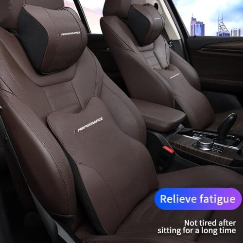 For BMW TPU Leather Memory Car Waist Headrest Pillow Universal Seat Back Cushion Headrest Support Neck Quilt Lumbar Support Car