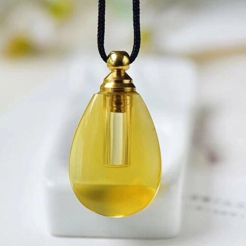 Yellow Natural Crystal Pendant Wishing Bottle Pendant Necklace water drop shape Lucky for Women Men Blessing Party Gifts Jewelry