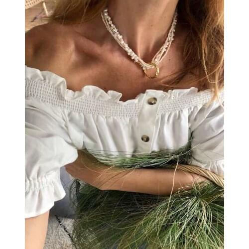 Brass With 18K Real Pearl Layered Necklace Women Wedding Jewelry Runway Party Japan Souch Korea Fashion