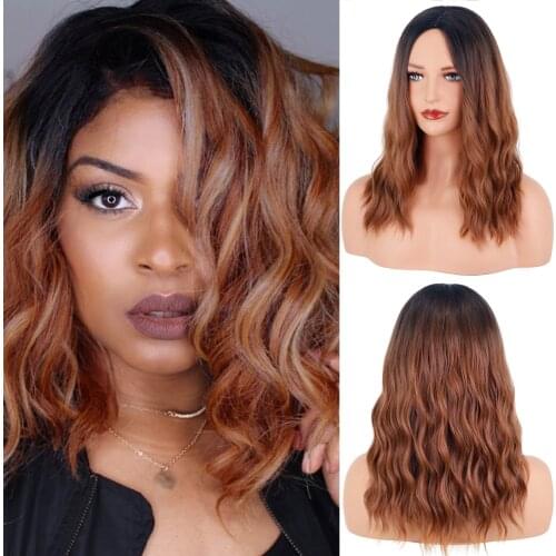 LINGHANG 12 Inch Short Bob Wavy Wig Blonde Pink Ombre Synthetic Heat Resistant Fiber Wigs For Black Women Cosplay False Hair