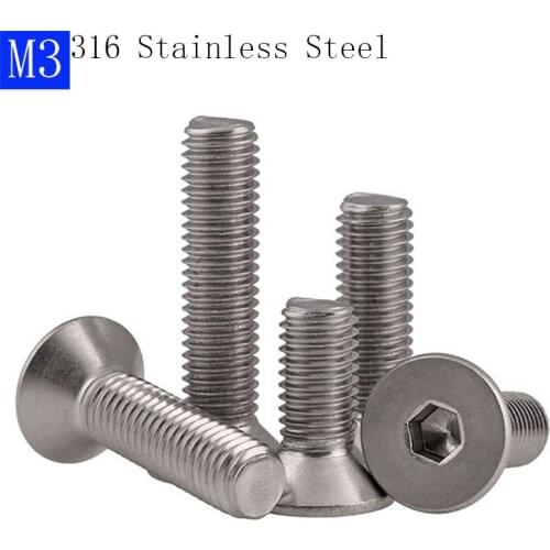 M3 - 0.5 316 Stainless Steel A4 - 70 Countersunk Flat Head Socket Caps Hex Screws Bolts DIN 7991