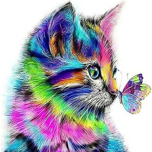 Butterfly Cat Colored Animal Cross Stitch 11CT Kits Needlework Craft Set Printed Canvas Cotton Thread Home Decoration Wholesale