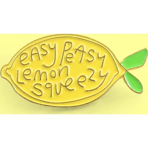 New Cute Yellow Lemon Fruit Brooch ‘Easy Peasy Lemon Squeezy’ Yellow Lemon Bright Enamel Pins badge backpack lapel Brooches