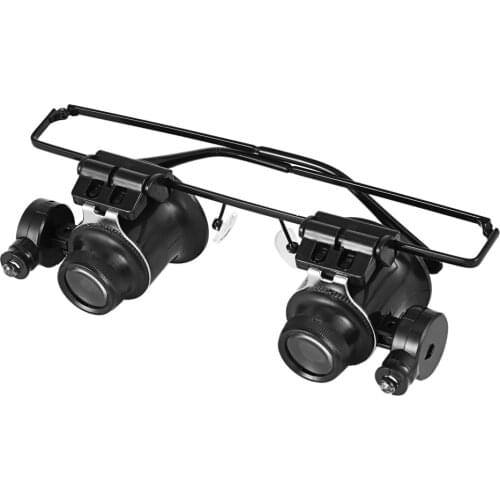 New 20X Double Eye Magnifier Watch Repair Tool Magnifier With Two Adjustable Glasses Reading LED Lights Magnifying Glass Glasses