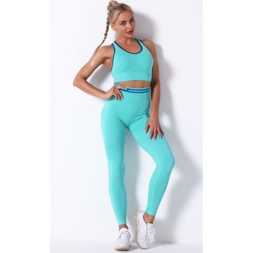 New Sexy Top And Pants Sportswear Seamless Knit Hip Yoga Set For Women