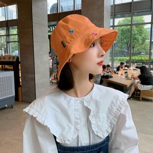 2021 Cotton Flower Embroidery Bucket Hat Fisherman Hat Outdoor Travel Hat Sun Cap Hats for Men and Women