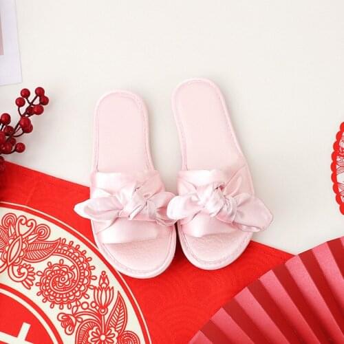 Women Slippers Flips Flops Silk Shoes Butterfly-Knot Sandals Summer Breathable Fashion Platform Slides Non-Slip Flat Indoor
