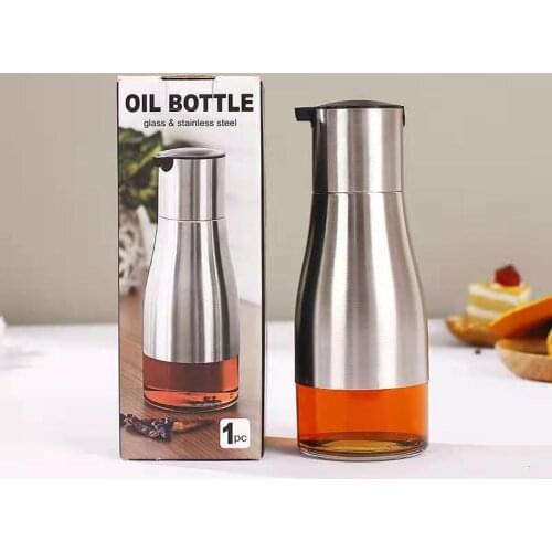 Stainless Steel Glass Oil Can Kitchen Utensils Household Soy Sauce Vinegar Seasoning Bottle Kitchen Controllable Oil Bottle