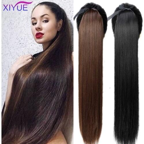 XIYUE Super Long Straight Ponytails With Hairpins for Women Heat Resistant Synthetic Drawstring Fake Hair Pony Tail Extensions