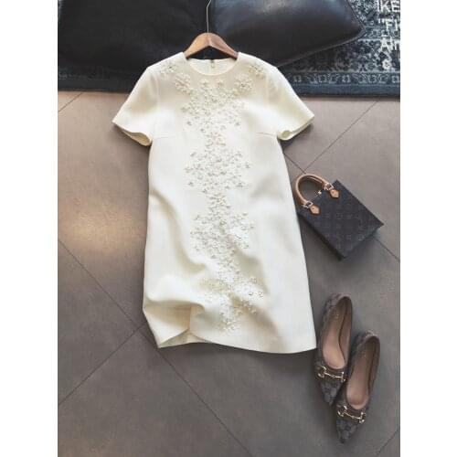 Heavy Industry Hand-sewn Bead Embroidery Water-soluble Lace Straight Dress Female 2021 Spring And Autumn New Womens Clothing