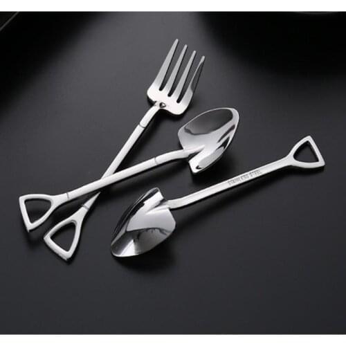 Hot Shovel Shape Ice Cream Spoon&Fork Multi-color Spoon Fork Long Handle Coffee Ice Cream Tool Kitchen Accessories