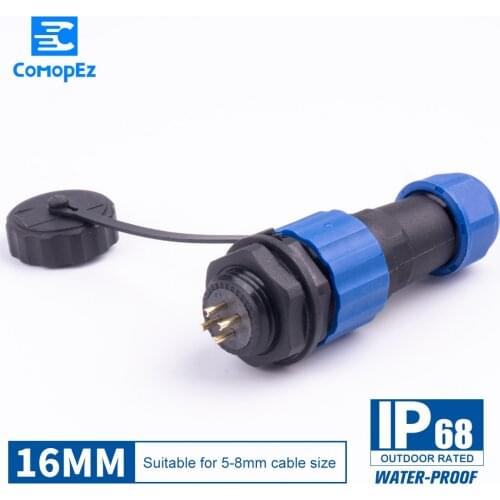 Waterproof Connector SP16 Type IP68 Cable Connector Plug & Socket Male And Female 2 3 4 5 6 7 9 Pin SD16 16mm