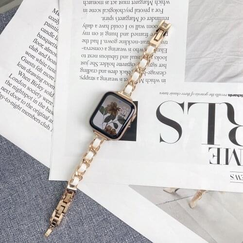 Hight -end Stainless Steel Leather Strap for Apple Watch 38/40mm SE 6 5 4 for Iwatch Slim Band Series 3 2 1 44/42mm Replacement