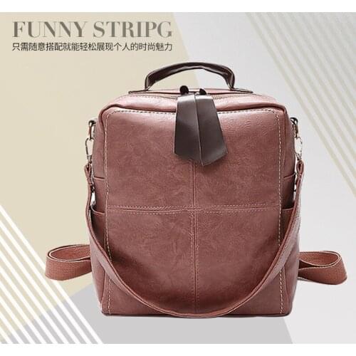 Female bag new simple retro backpack female pu soft surface leisure travel backpack school bag female shoulder bag dual-use bag