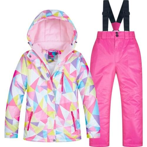 Winter Kids Ski Suit Windproof Teenage Girls Fleece Jacket+Bib Pants 2pcs Clothes Set Children Warm Snowsuit set de snowboard