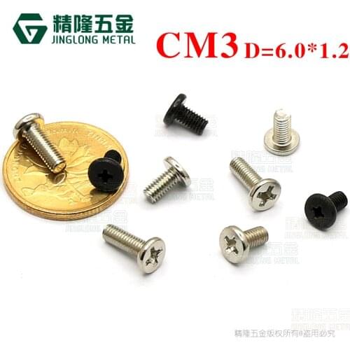 100PCS CM3*6/9 D=6.0*1.2 Cross Carbon Steel Phillips Ultra Thin Super Low Flat Wafer Head Screw Bolt for Laptop Computer Screw