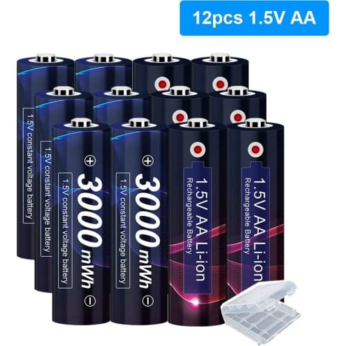 12Pcs 1.5v AA Rechargeable Battery AA Li-ion Lithium Rechargeable Battery 1.5V AA for Remote Control Metro Ktv Use Battery AA