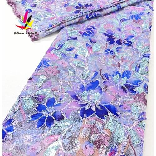 2021 African Satin Sequin Lace Fabric High Quality French Embroidery Purple Tulle Lace Fabric For Nigerian Party Dress 2021