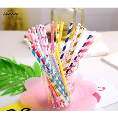 25pcs Paper Drinking Straws Stripe Polka Dot Party Wedding Decoration Kids Birthday Baby Shower Christmas Supplies Halloween