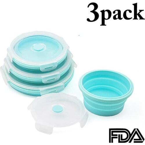 3PCS Round Silicone Folding Portable Bento Box Collapsible Lunch Box for kid Food Dinnerware Microwave Food Storage Container