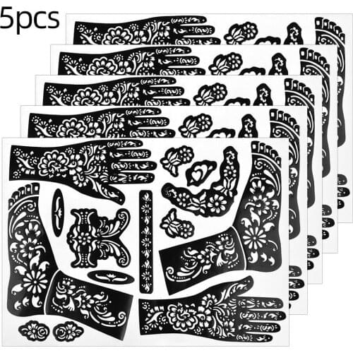 5 Sheets Henna Tattoo Hollow Templates Hands Feet Leg Arm Airbrushing Tattooing Template Temporary Stickers Body Painting