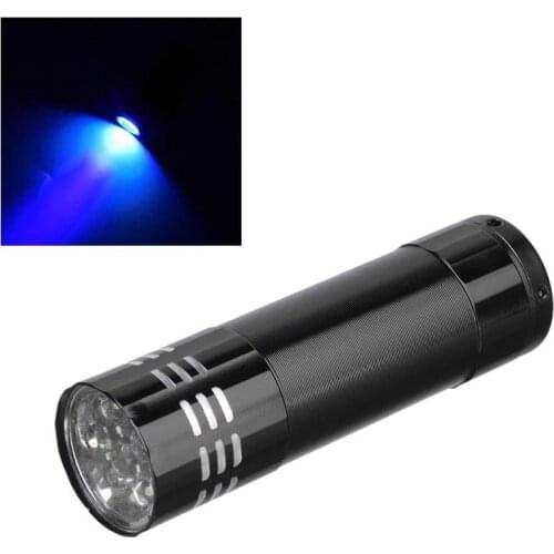 9-LED Purple Light Flashlight 1-Mode UV Light Flashlight Torch LED Lamp Torchlight mini Flashlight w/ Battery Holder (3x AAA)