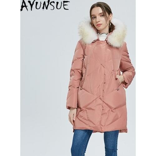 AYUNSUE 2020 Women Down Jacket Thicken Woman Parkas Long Women Coats and Jackets Winter Autumn Raccoon Fur Collar Abrigos Mujer