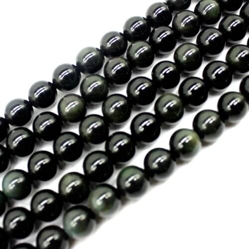 Free Shipping Natural Stone Black Obsidian Round Loose Beads 15" Strand 4 6 8 10 12 14MM Pick Size For Jewelry Making SAB15