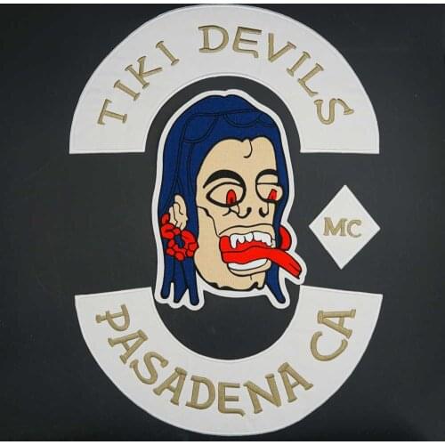 Tiki Devils Pasadena CA MC Large Embroidery Motorcycle Biker Patch Sticker Badge for Clothing Hat Bags Iron on Backing