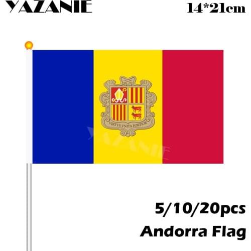 YAZANIE 14*21cm 5/10/20pcs Andorra National Hand Flag World Wave Flag with Pole Handing Flag Small Size Flying Custom Banner