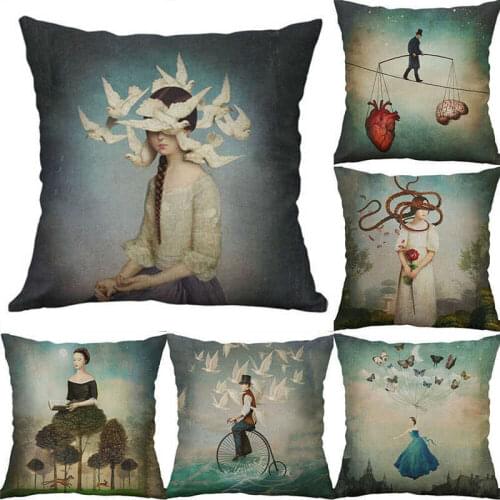 HGLEGYW Pillows Case Home case Decor Print Picture Originality Dog Bird Cotton Linen Cushion Cover