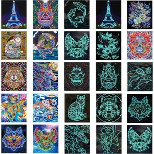 5D DIY Night Luminous Diamond Painting Special Shaped Diamond Embroidery Cross Stitch animal Picture Of Rhinestone Home Decor
