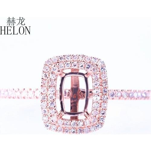HELON Cushion Cut 6X4mm Solid 10K Rose Gold Halo Natural Diamond Semi Mount Engagement Wedding Ring For Women Birthday Best Gift