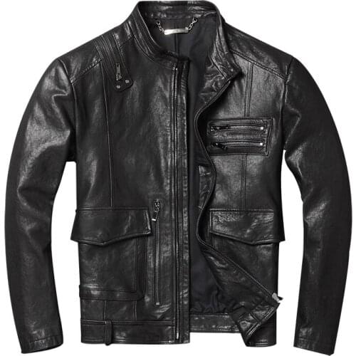 2021 Goat Vegetable Tanned Leather Hunting Mens Genuine Leather Jacket Motorcycle Sheepskin Coat Male