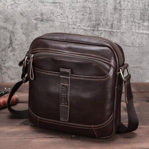 Men Bag 100% Genuine Cow Leather Messenger Bags Flap Casual Men Solid Handbags Famous Brand Small Male Shoulder Crossbody Bags