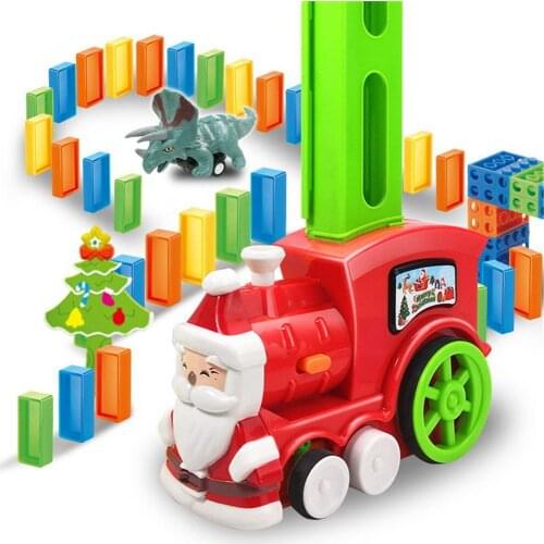 90PCS Building Blocks Domino Train Toy Set With Light Sound Santa Train Set Christmas Gifts Toys For Children
