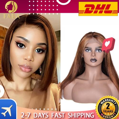 13X4 Frontal Lace Human Hair Wigs For Women Piano 4/27 Color Straight Bob Wig Pre Plucked Ombre Lace Frontal Wigs With Baby HaIr
