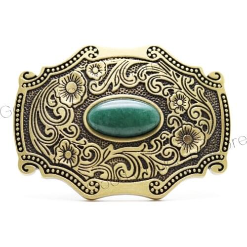 Antique Finish Retro Mens Womens Solid Brass Copper Belt Buckle,Vintage,Embedded with Jadestone