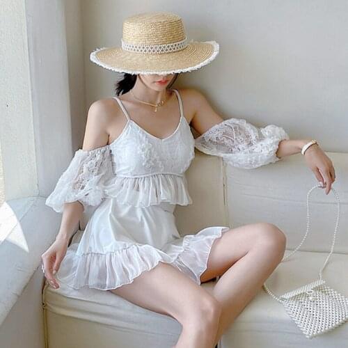 Separate Swimsuit For Women Two Pieces Surf Clothing Swimwear 2021 Female Plavky New Girl Pure Lace Cover Split Print Polyester