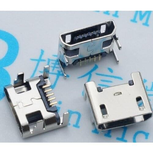 20pcs Micro USB connector 5pin seat Jack Micro usb DIP4 Legs Four legs Inserting plate seat mini usb connector For Mobile phone