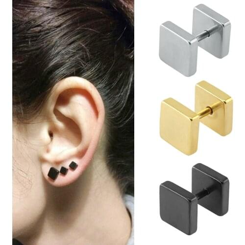Punk Fashion 2-10 mm Square Ear Stud Earring Gothic Style Fake Tunnel Plug Earlobe Piercings Surgical Steel Cartilage Ear Stud