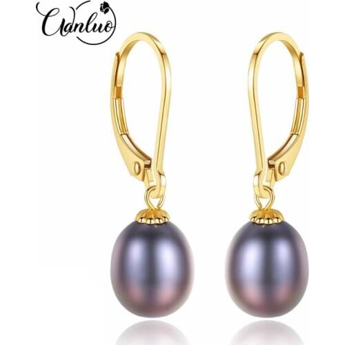 WANLUO Natural Pearl 18k Drop Earrings for Women Level Back Hook Drop Earrings 8-9mm Tear Womens Drop Freshwater Pearls Jewelry